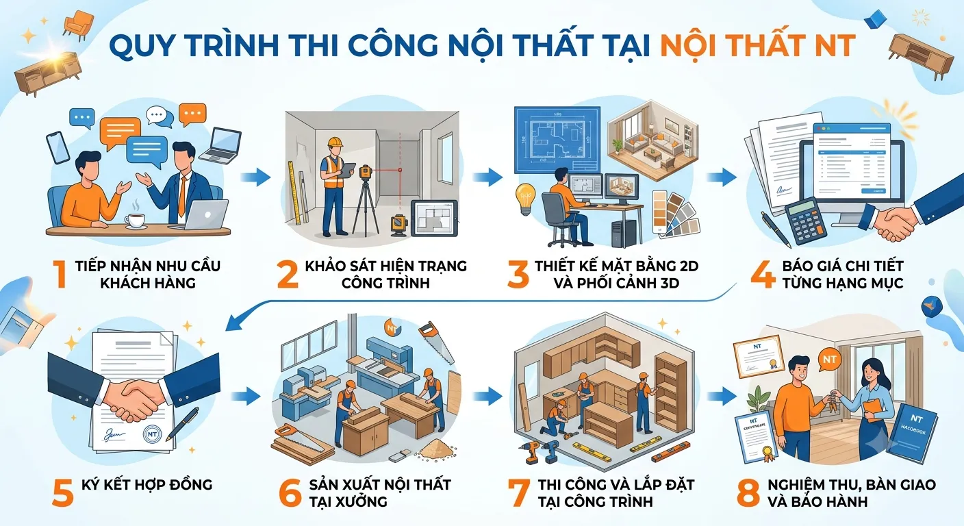 Quy Trình Thi Công Nội Thất Từ A-Z Chuẩn Chuyên Nghiệp | Nội Thất NT