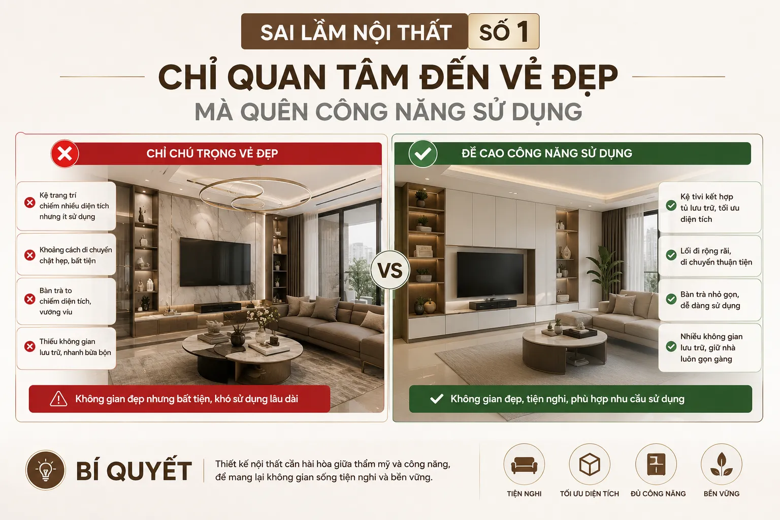 15 Sai Lầm Nội Thất Phổ Biến Khiến Gia Chủ Tốn Hàng Chục Triệu Đồng