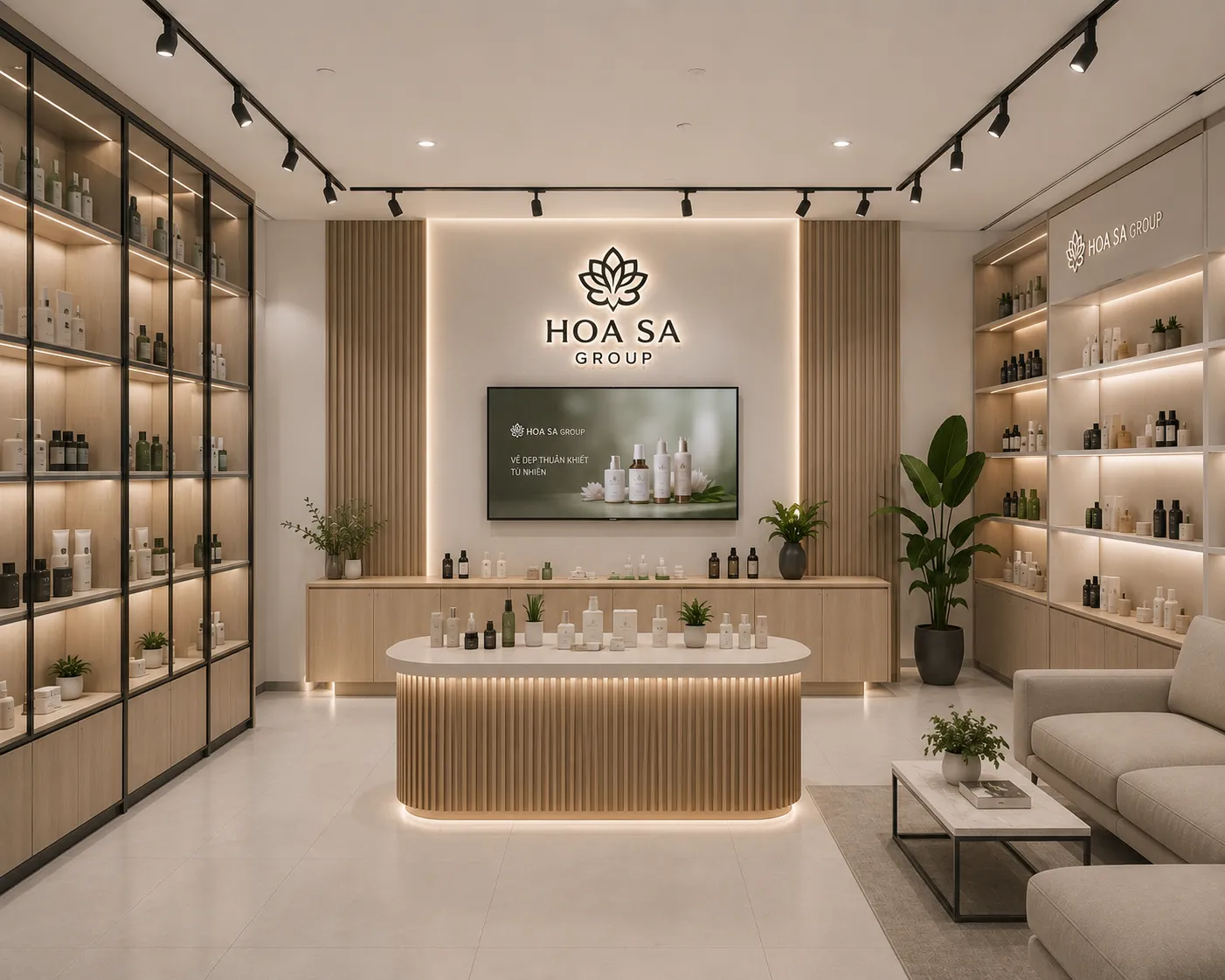 Thiết Kế Nội Thất Văn Phòng Công Ty Mỹ Phẩm Hoa Sa Group 150m² Tối Giản | Anh Dũng | 200 Triệu