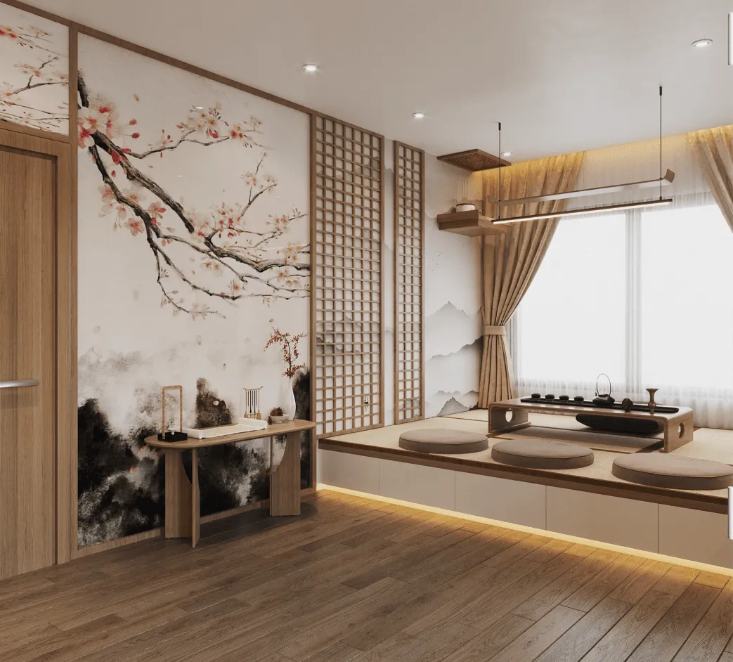 Thiết kế thi công nội thất căn hộ 70m2 phong cách Japandi – Xu hướng được nhiều gia đình lựa chọn