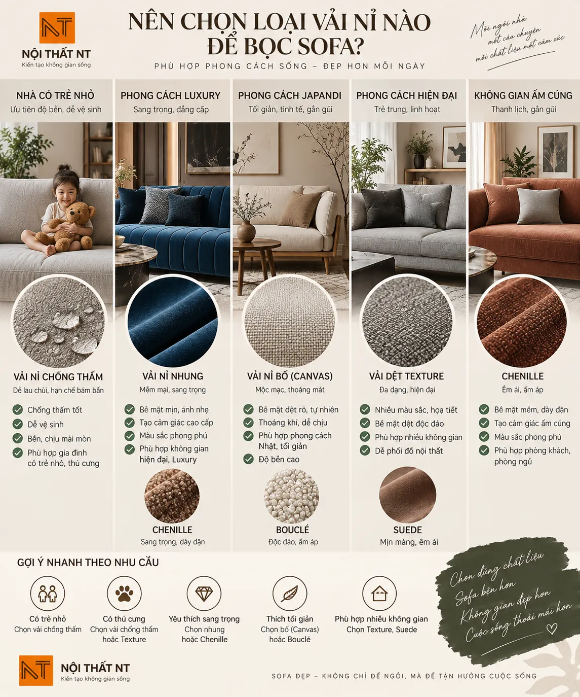 Vải Nỉ Nội Thất Là Gì? Các Loại Vải Nỉ Bọc Sofa Phổ Biến